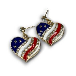 Americana USA 🇺🇸 Heart Dangle Earrings gold tone NWOT